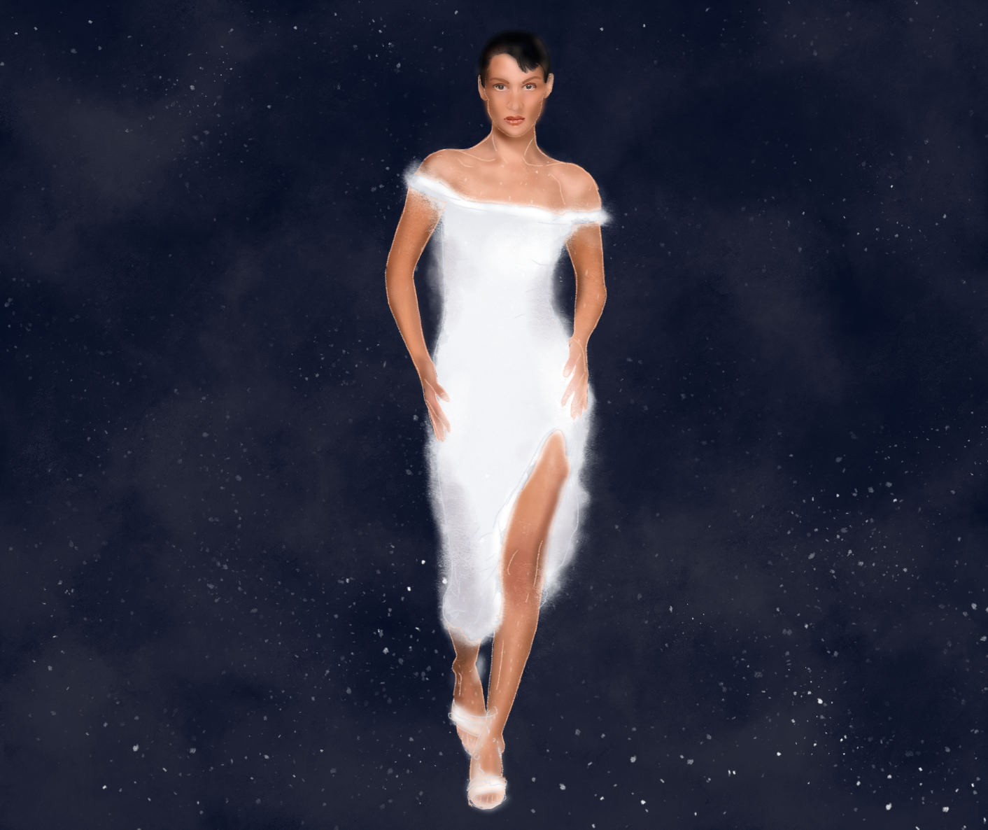 3d render of a roblox character in a white dress
